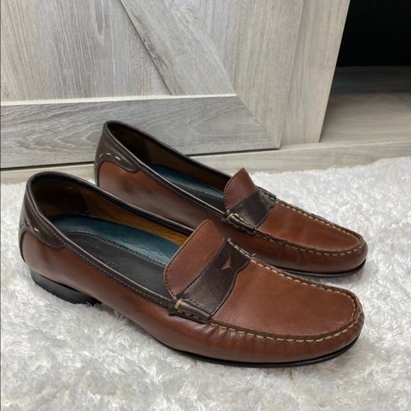 -Vintage H.S. Trask Classic Brown Tan Two Tone Leather Slip On Penny Loaf… - Picture 5 of 12